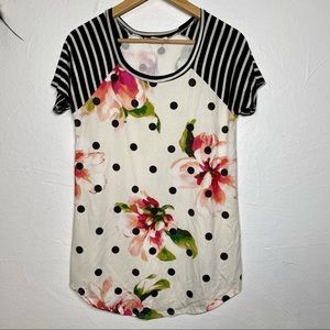 CA.gain raglan striped floral polka dot top size small